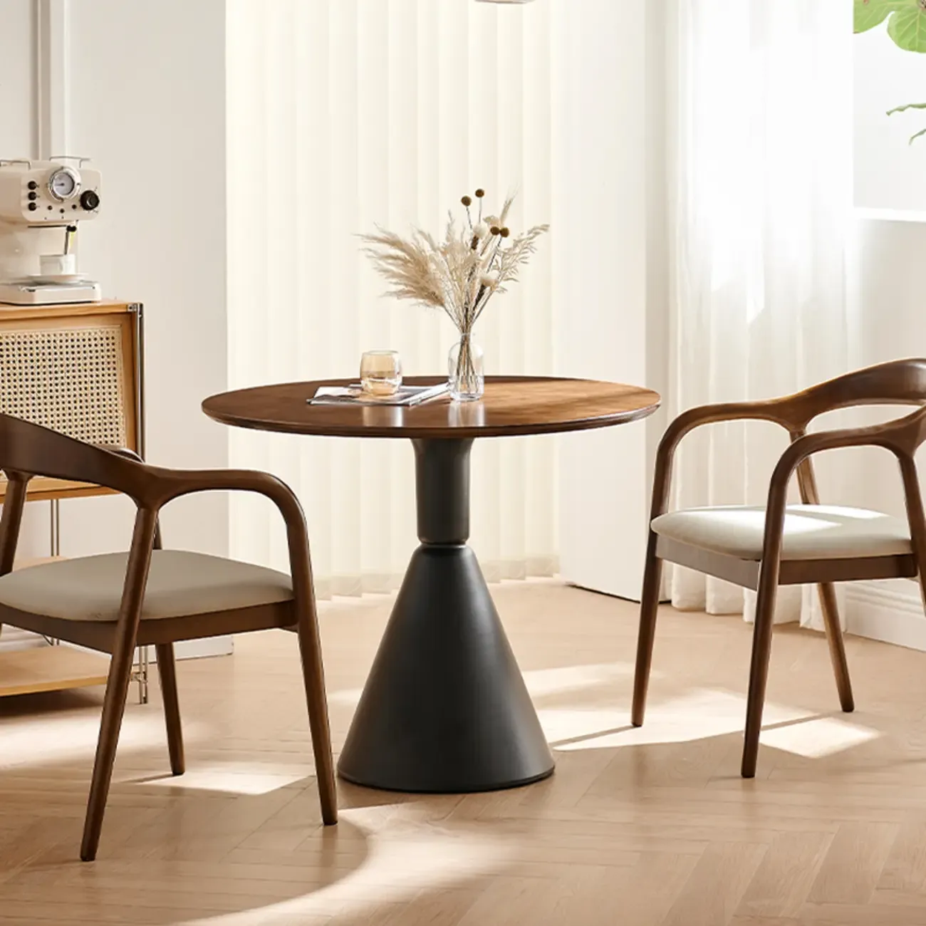 Simple Brown Wood Round Dining Table for Small Space Image - 3
