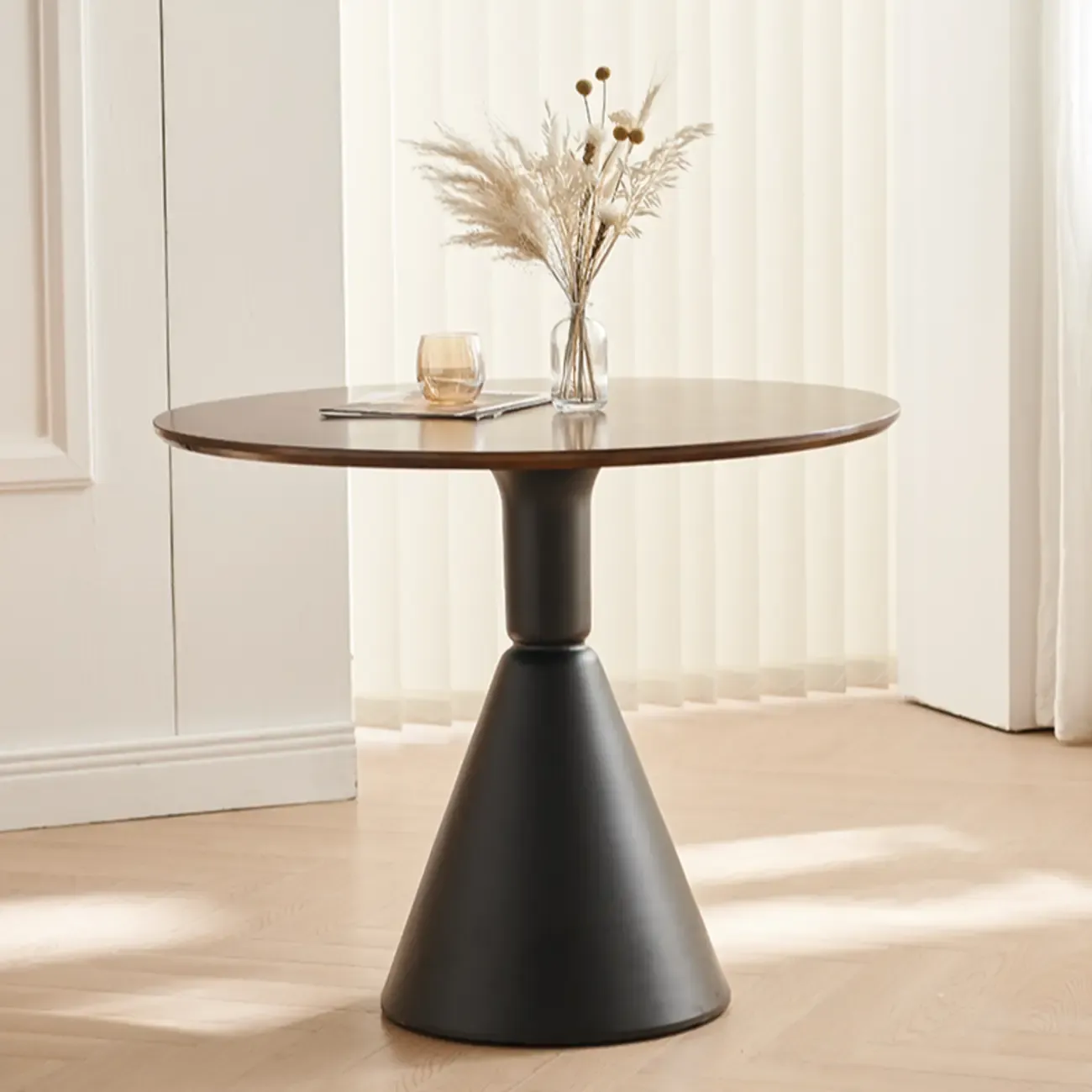 Simple Brown Wood Round Dining Table for Small Space Image - 4