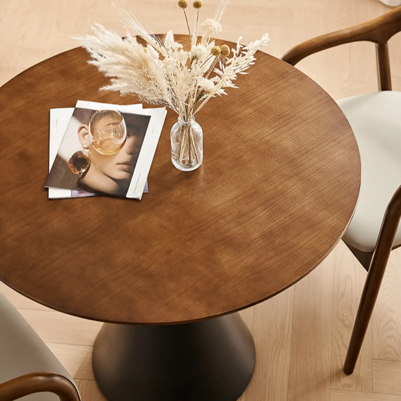 Simple Brown Wood Round Dining Table for Small Space Image - 5 | homeyfad