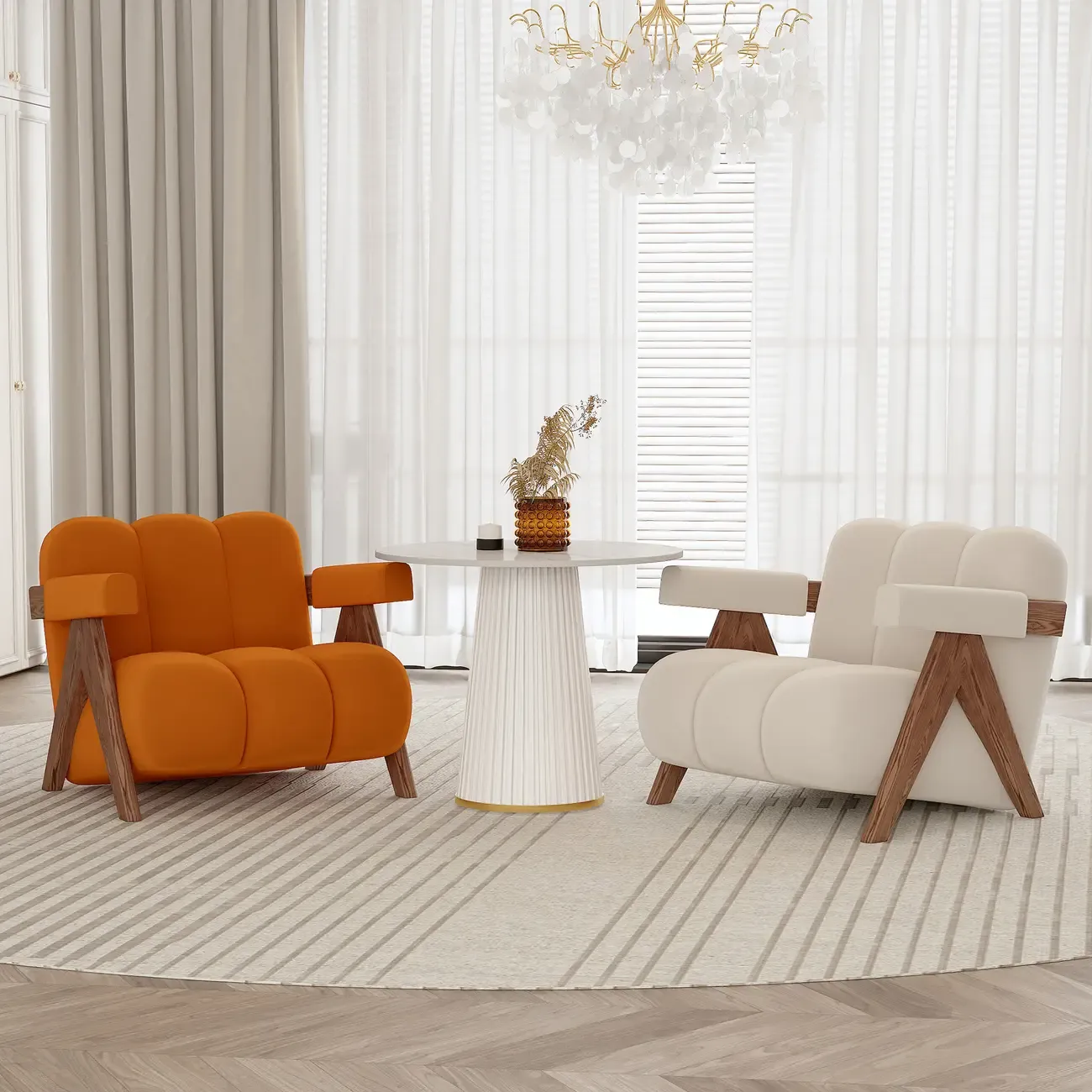 Vintage Fabric Accent Chair with Wooden Base for Living Room Image - 2