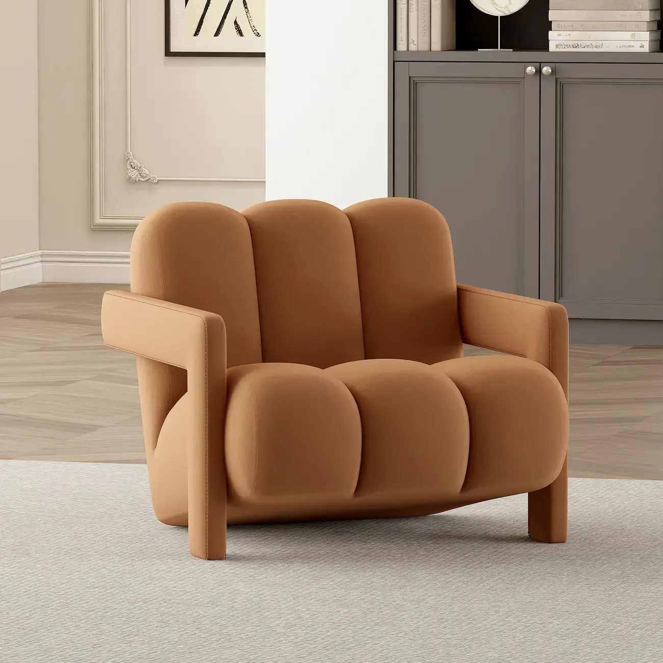 Vintage Fabric Accent Chair with Wooden Base for Living Room Image - 5