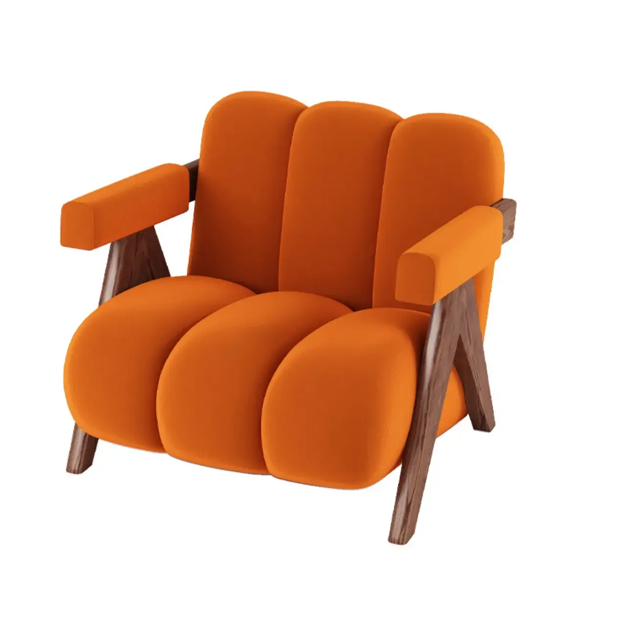 Vintage Fabric Accent Chair with Wooden Base for Living Room Image - 7