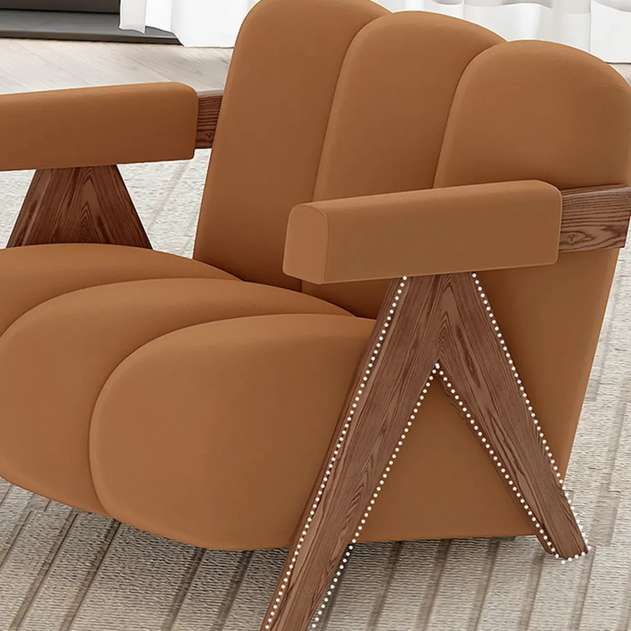 Vintage Fabric Accent Chair with Wooden Base for Living Room Image - 16