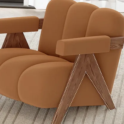 Vintage Fabric Accent Chair with Wooden Base for Living Room Image - 16