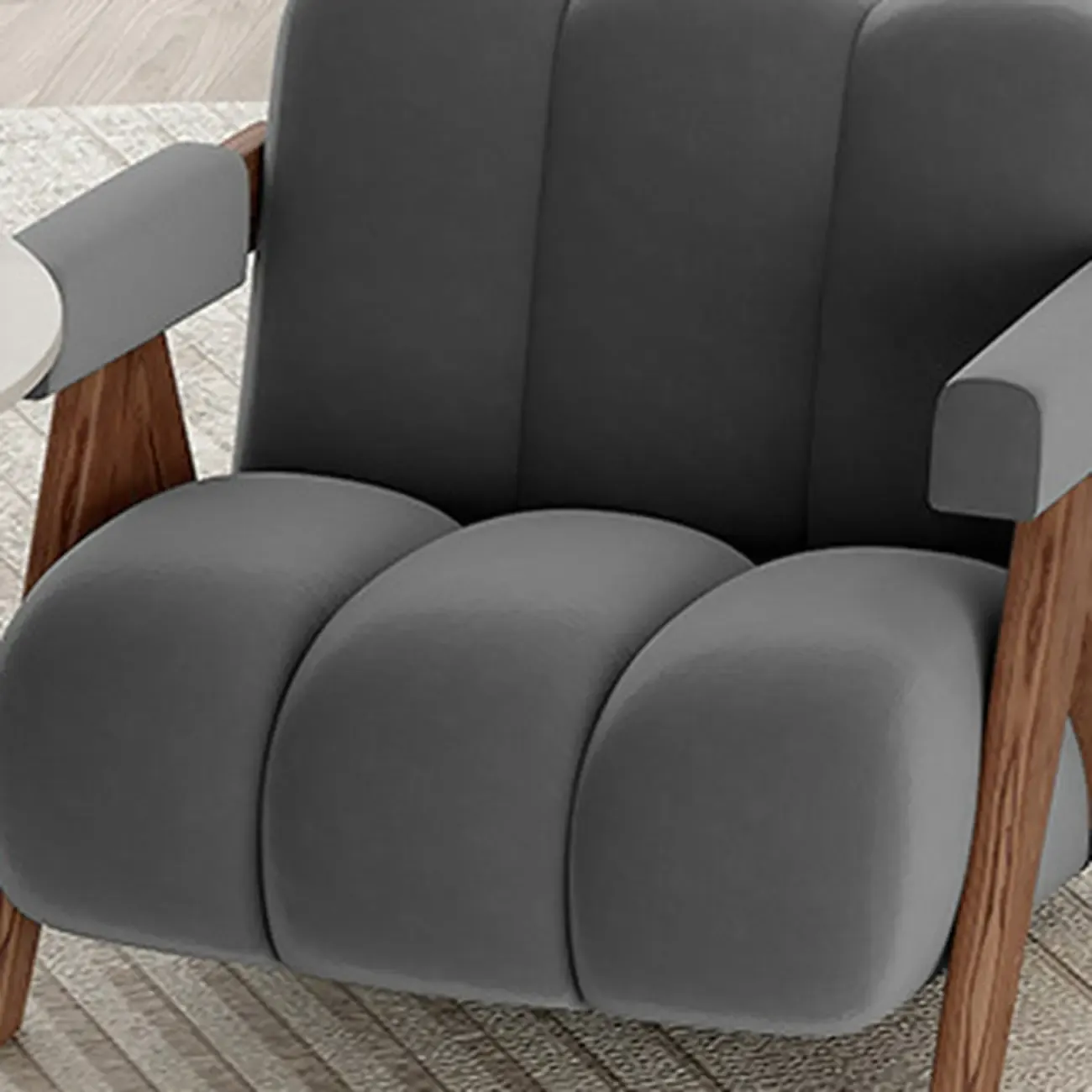 Vintage Fabric Accent Chair with Wooden Base for Living Room Image - 17