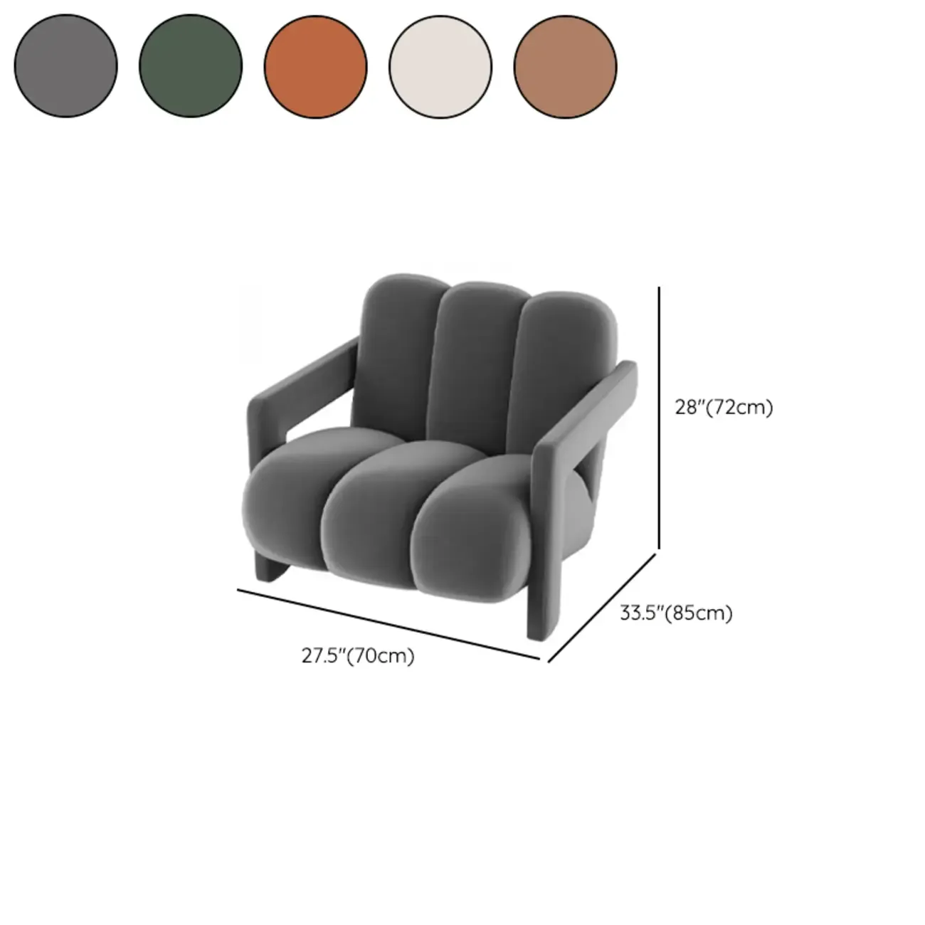 Vintage Fabric Accent Chair with Wooden Base for Living Room #size