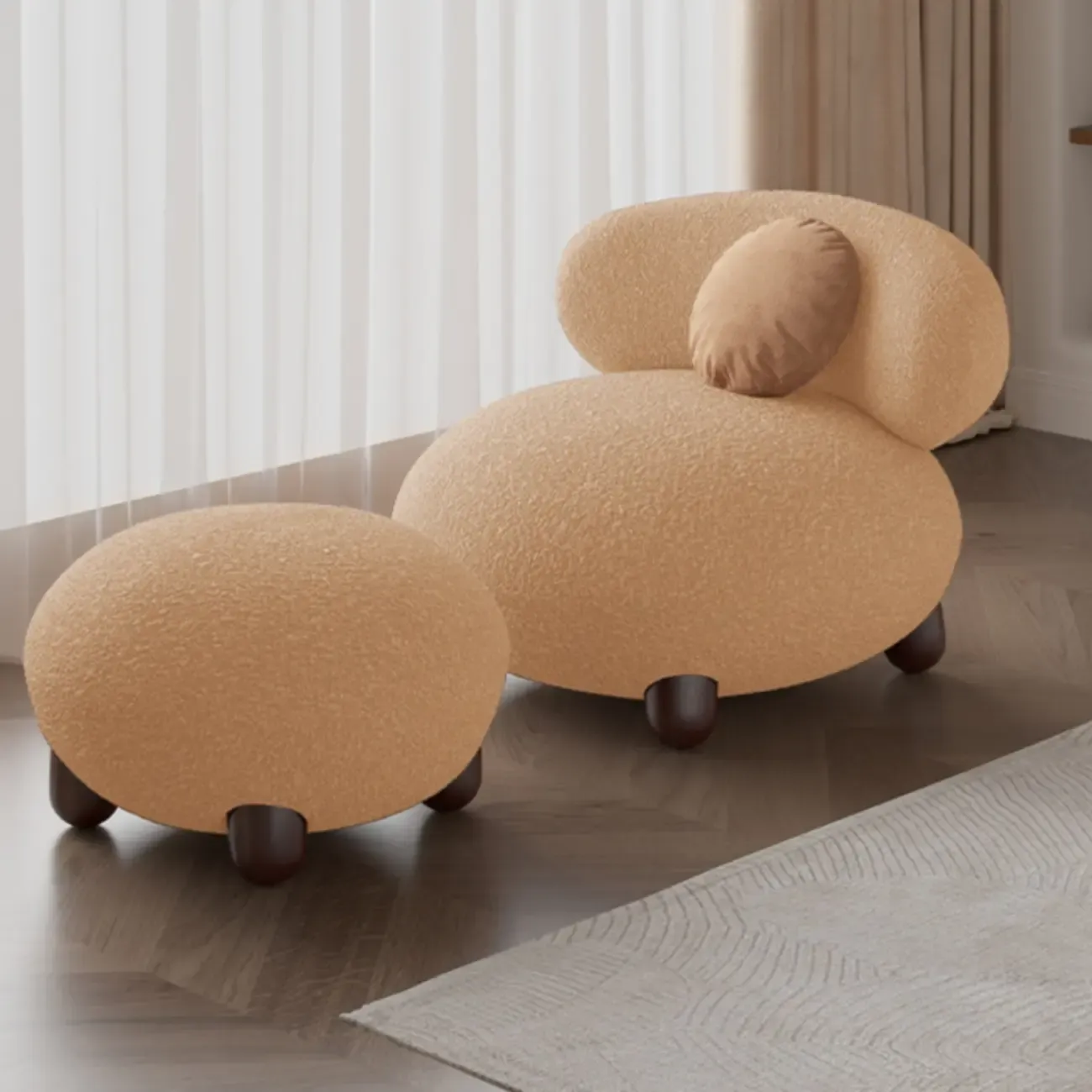 Durable Fabric Accent Chair with Curved Back for Living Room Image - 4