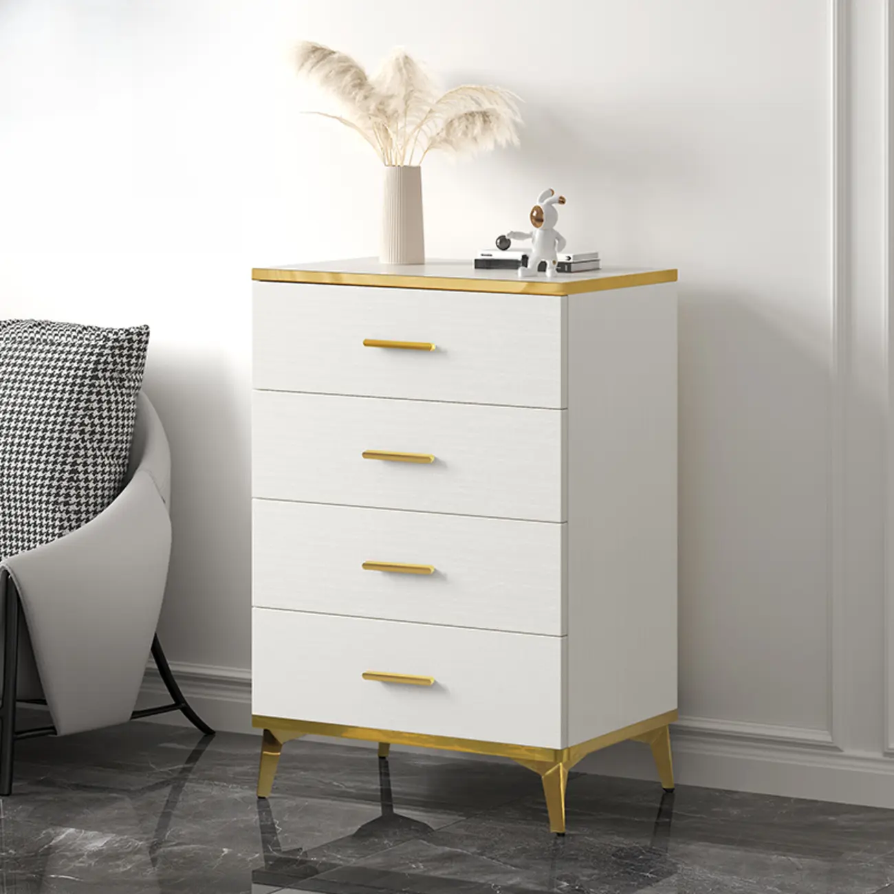 Modern White Wooden Gold Accent Storage Cabinet for Parlor Image - 1 | homeyfad