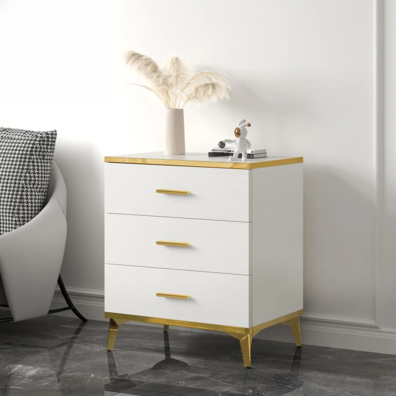 Modern White Wooden Gold Accent Storage Cabinet for Parlor Image - 9 | homeyfad