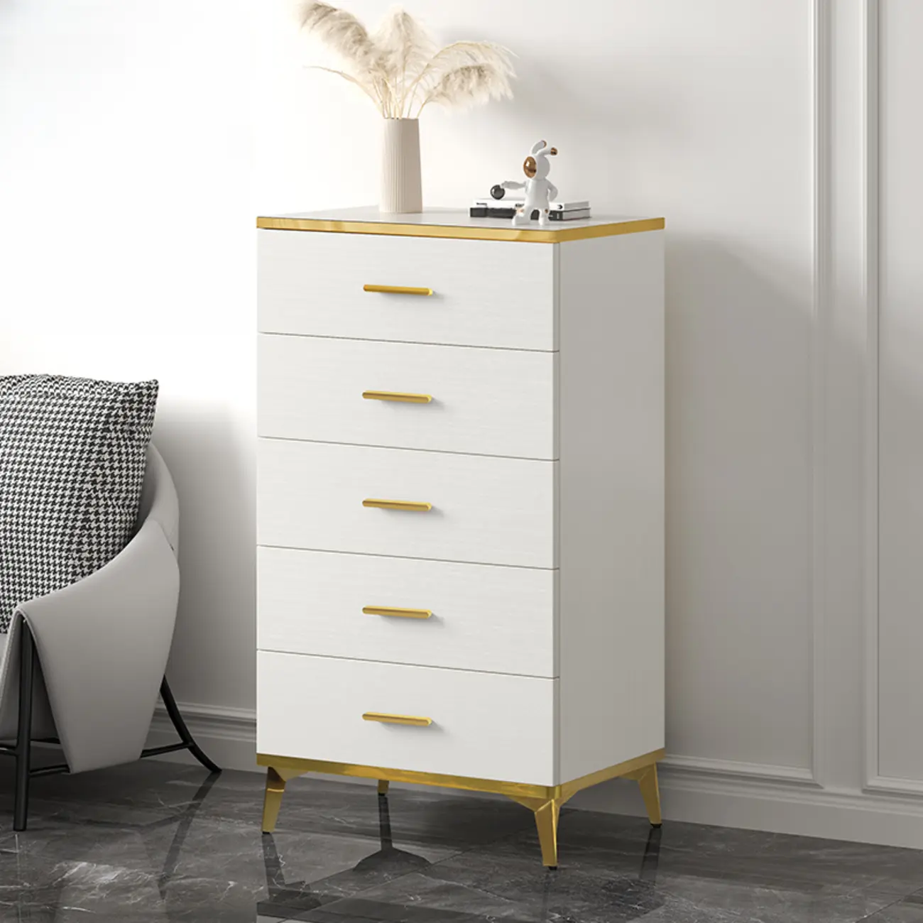 Modern White Wooden Gold Accent Storage Cabinet for Parlor Image - 12 | homeyfad