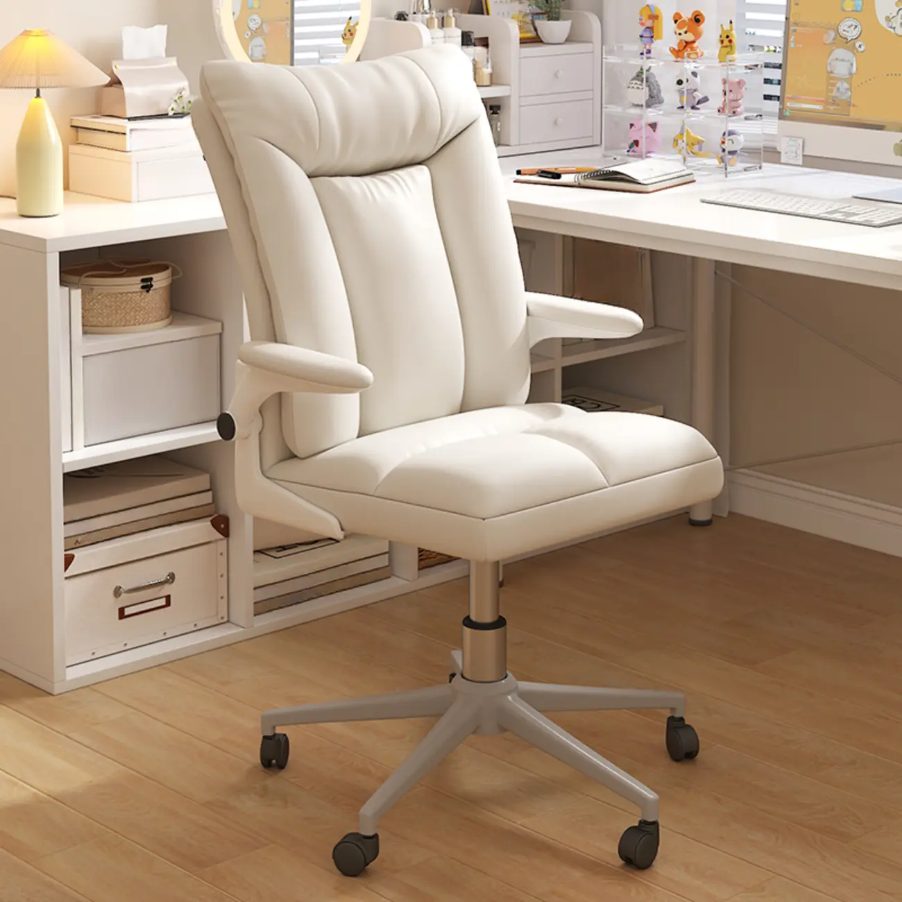 Modern White Fabric Upholstered Adjustable Swivel Office Chair Image - 1 | homeyfad