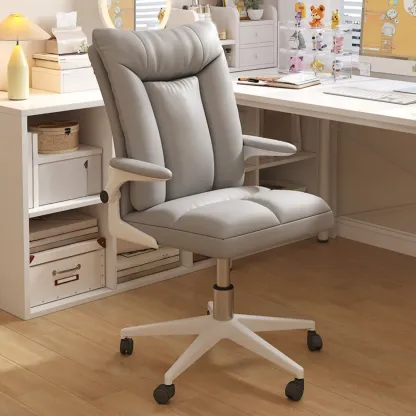 Modern White Fabric Upholstered Adjustable Swivel Office Chair Image - 3