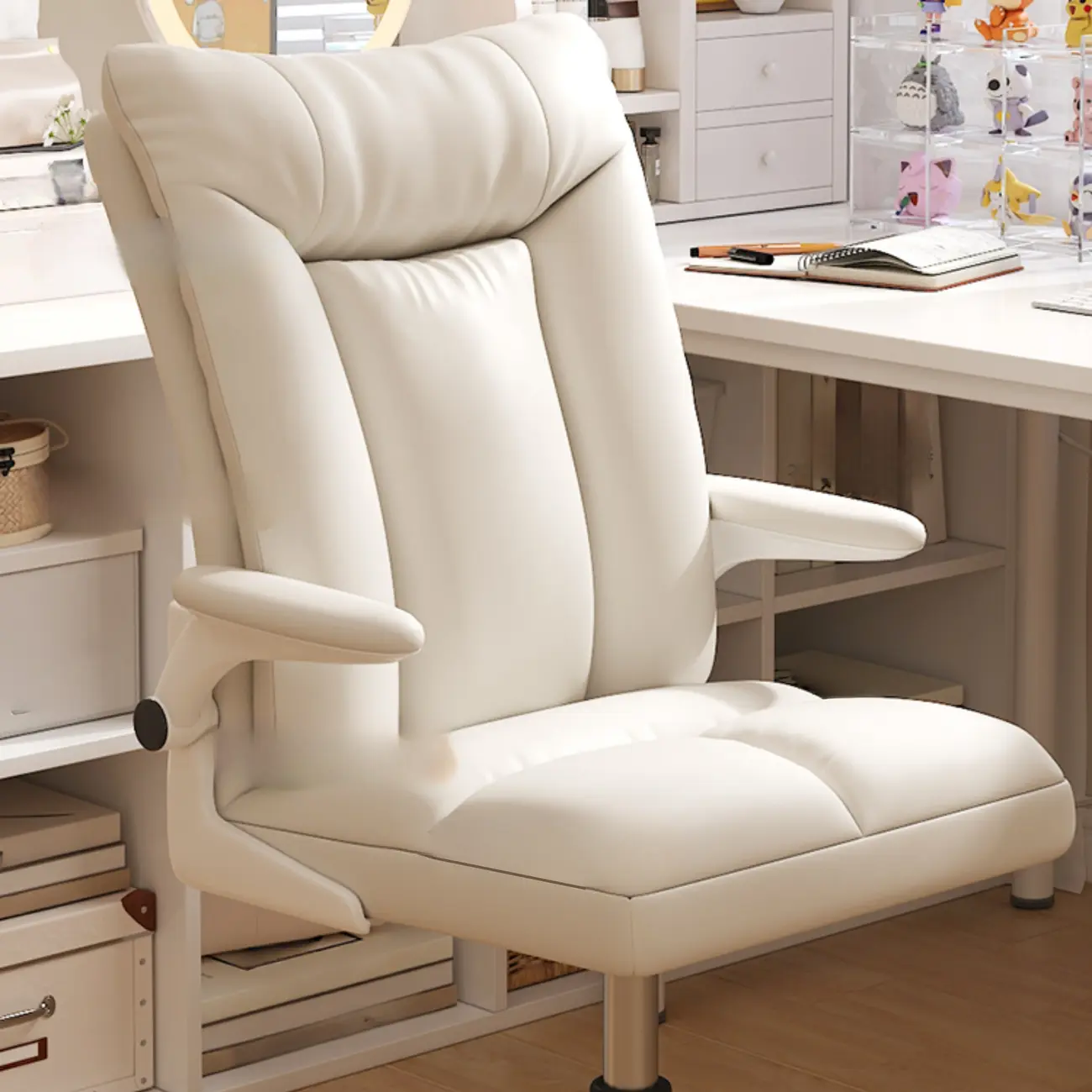 Modern White Fabric Upholstered Adjustable Swivel Office Chair Image - 6 | homeyfad