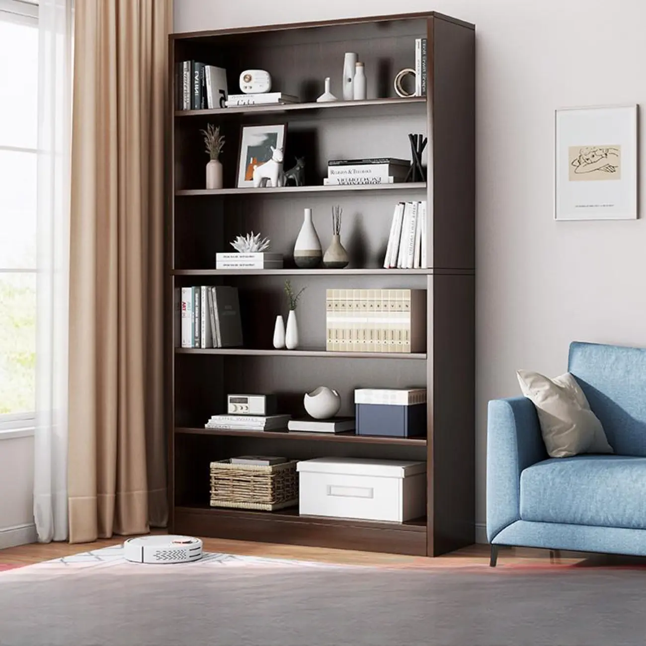 Modern Multi-Layer Brown Lumber Closed Back Bookcase Image - 5 | homeyfad