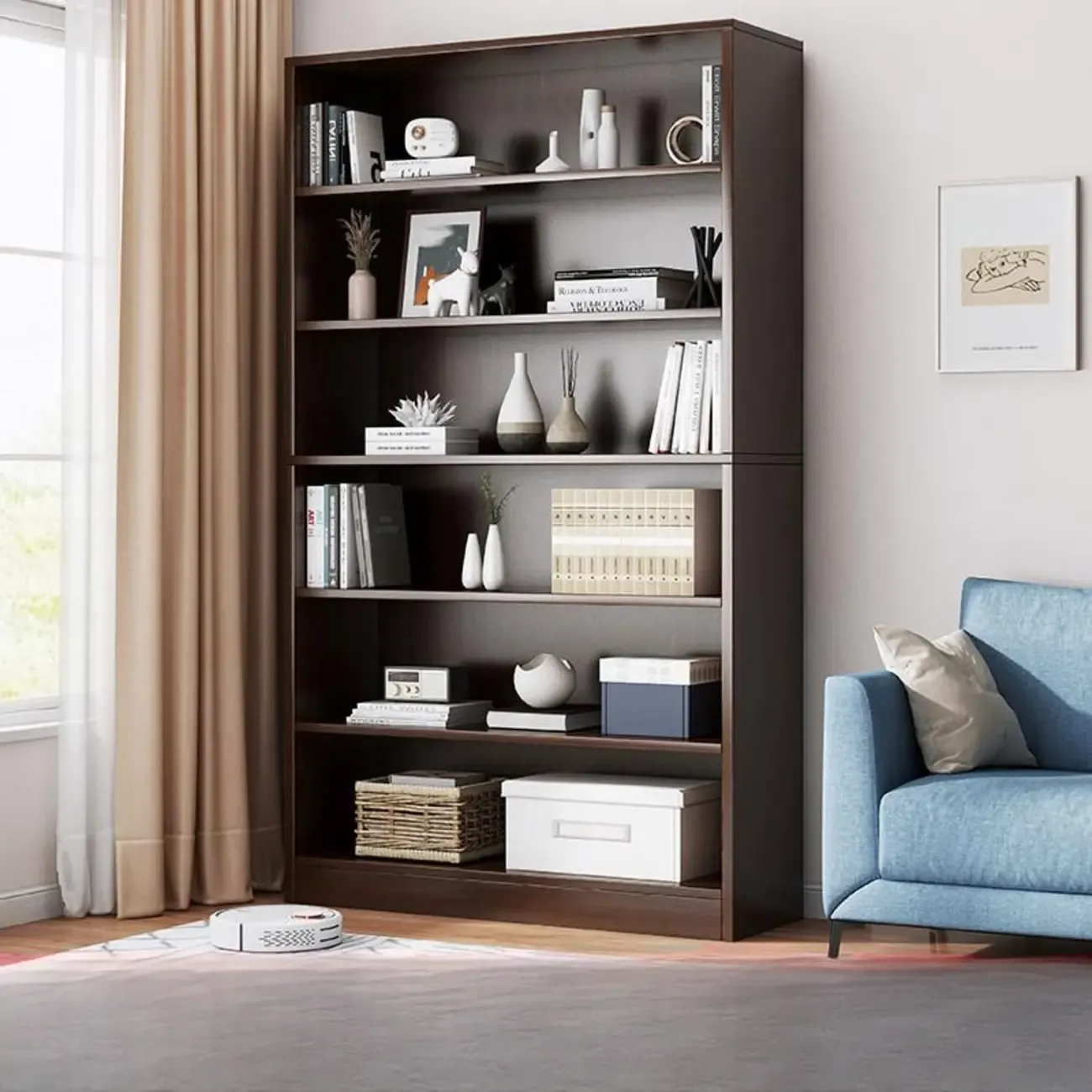 Modern Multi-Layer Brown Lumber Closed Back Bookcase Image - 5