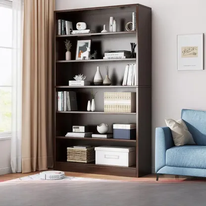Modern Multi-Layer Brown Lumber Closed Back Bookcase Image - 5