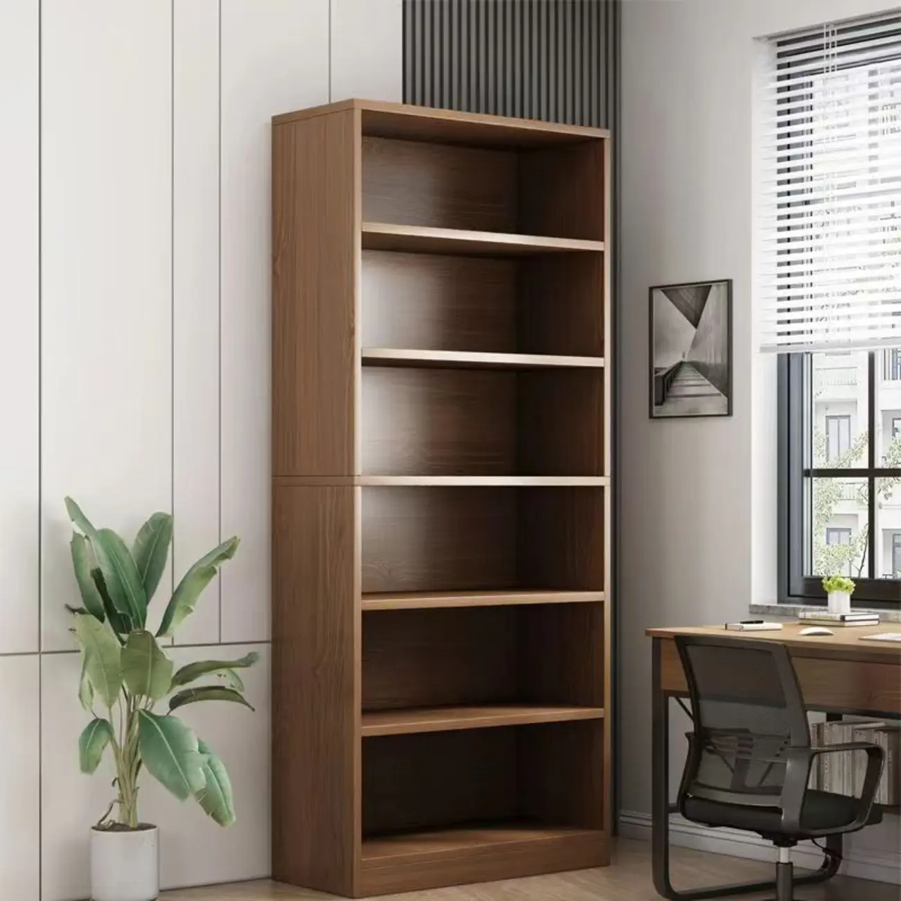 Modern Multi-Layer Brown Lumber Closed Back Bookcase Image - 2 | homeyfad
