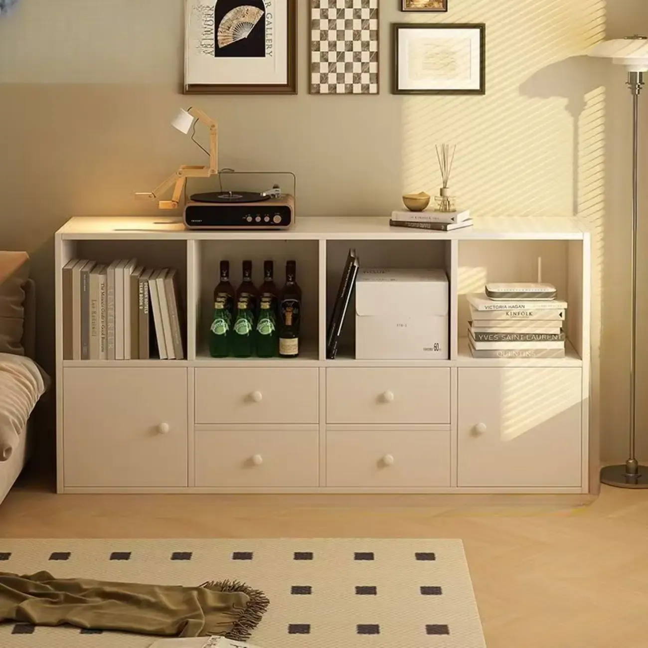 Modern Multi-Layer Brown Lumber Closed Back Bookcase Image - 7