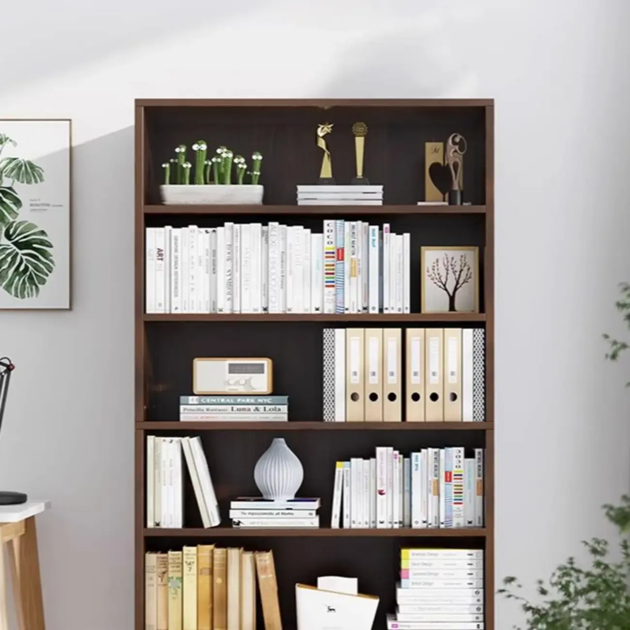 Modern Multi-Layer Brown Lumber Closed Back Bookcase Image - 4