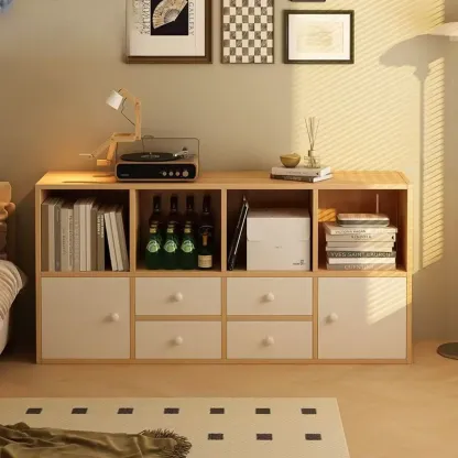 Modern Multi-Layer Brown Lumber Closed Back Bookcase Image - 8