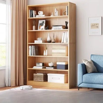 Modern Multi-Layer Brown Lumber Closed Back Bookcase Image - 9