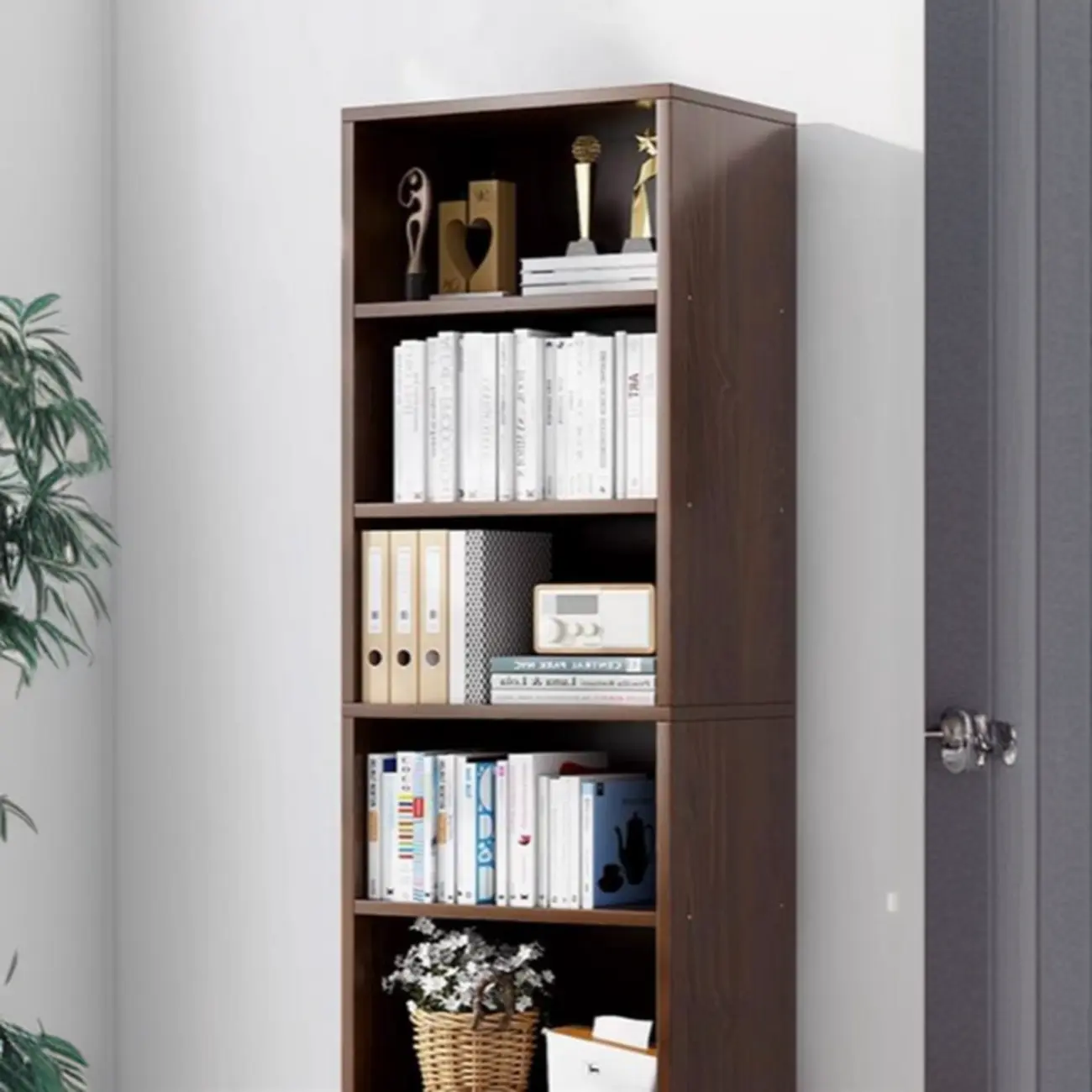 Modern Multi-Layer Brown Lumber Closed Back Bookcase Image - 12 | homeyfad