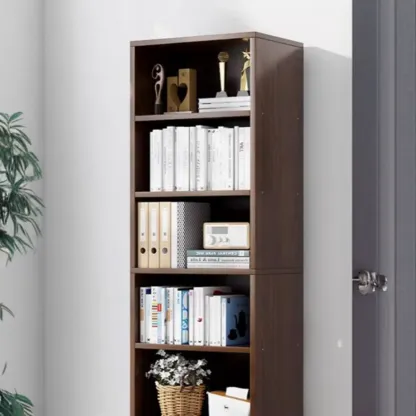 Modern Multi-Layer Brown Lumber Closed Back Bookcase Image - 12