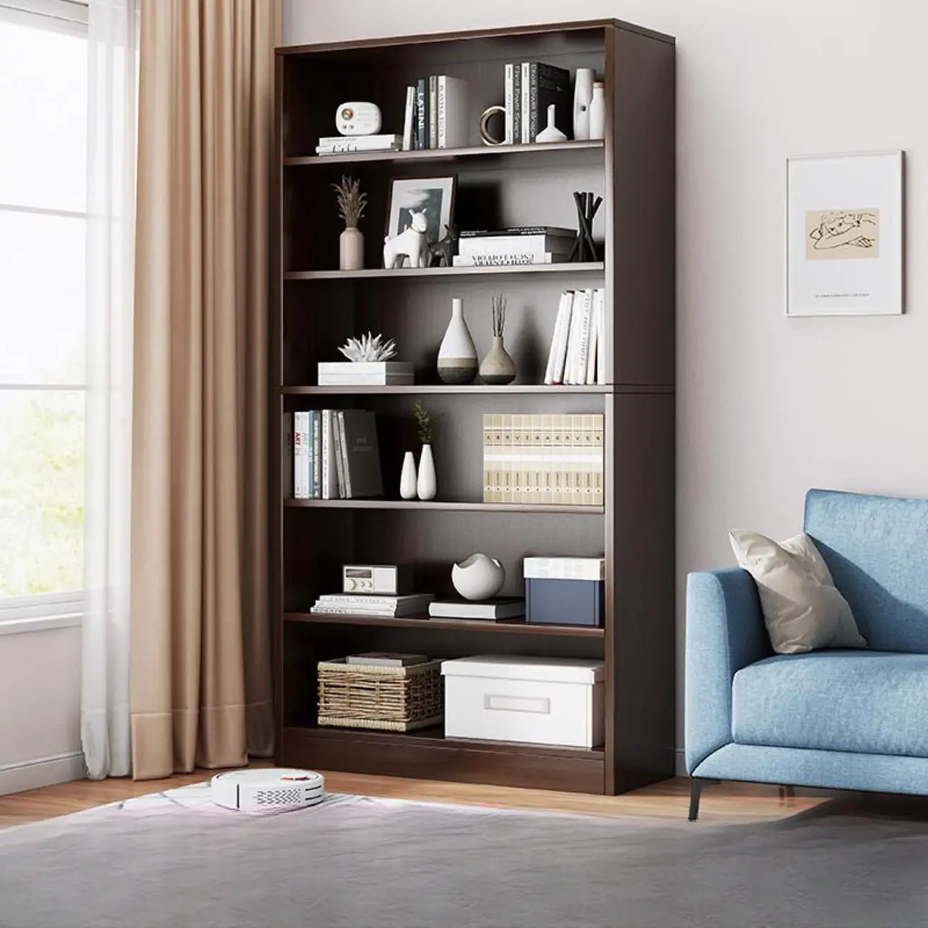 Modern Multi-Layer Brown Lumber Closed Back Bookcase Image - 17 | homeyfad