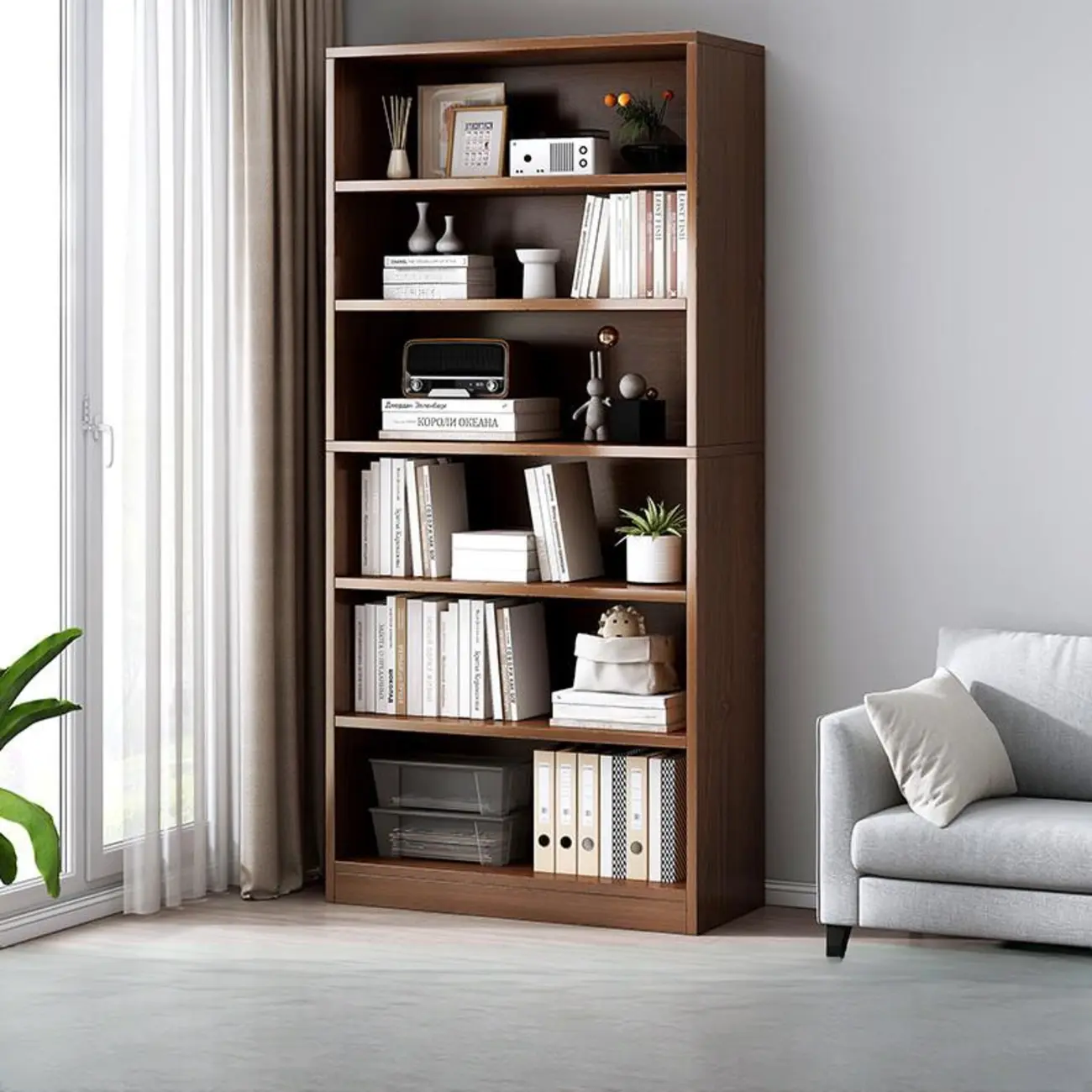 Modern Multi-Layer Brown Lumber Closed Back Bookcase Image - 18 | homeyfad