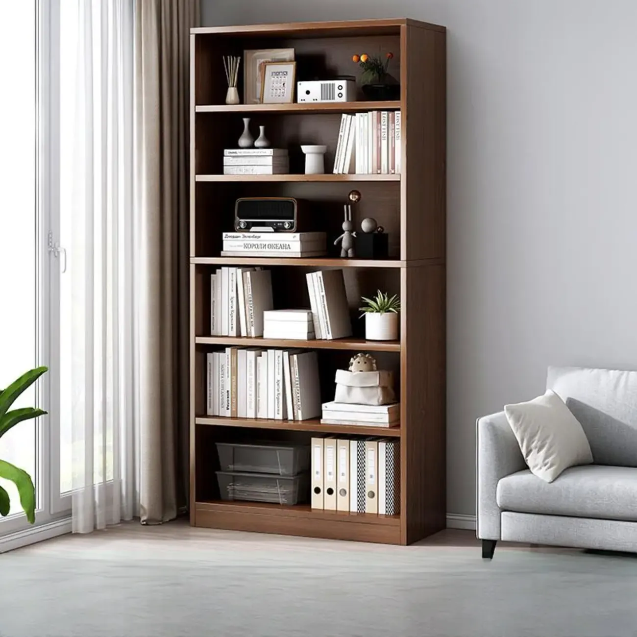 Modern Multi-Layer Brown Lumber Closed Back Bookcase Image - 18
