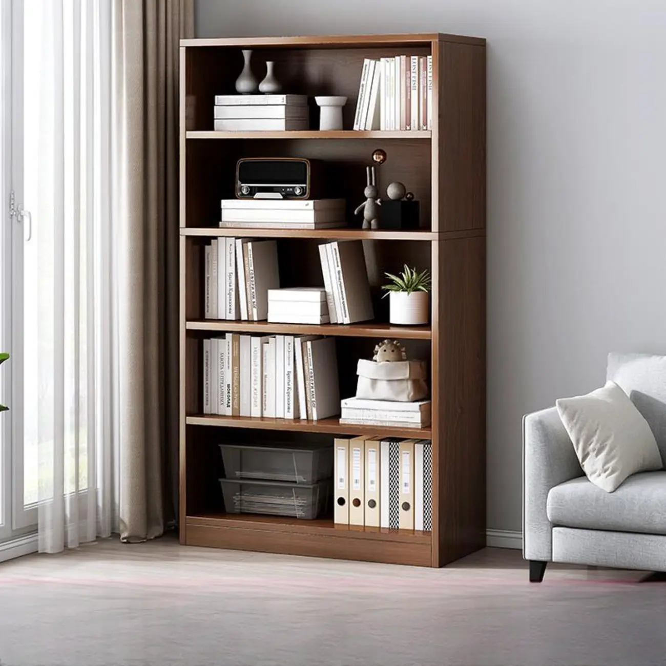 Modern Multi-Layer Brown Lumber Closed Back Bookcase Image - 24 | homeyfad