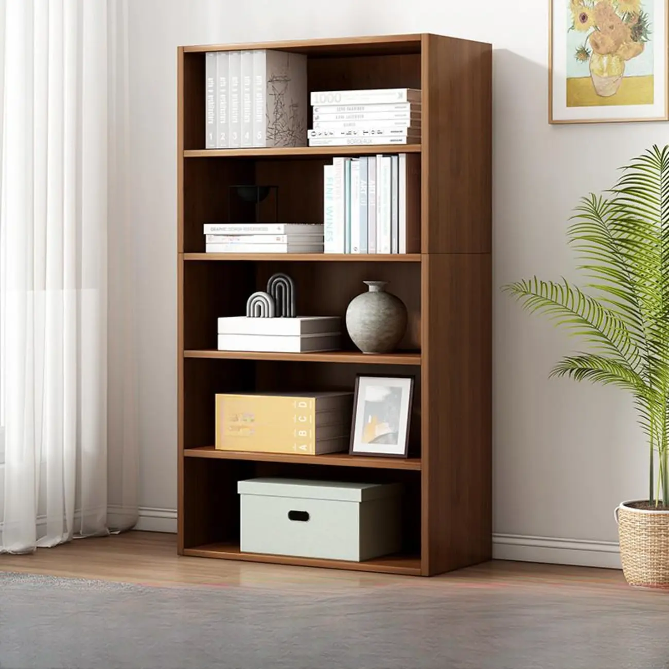 Modern Multi-Layer Brown Lumber Closed Back Bookcase Image - 27 | homeyfad