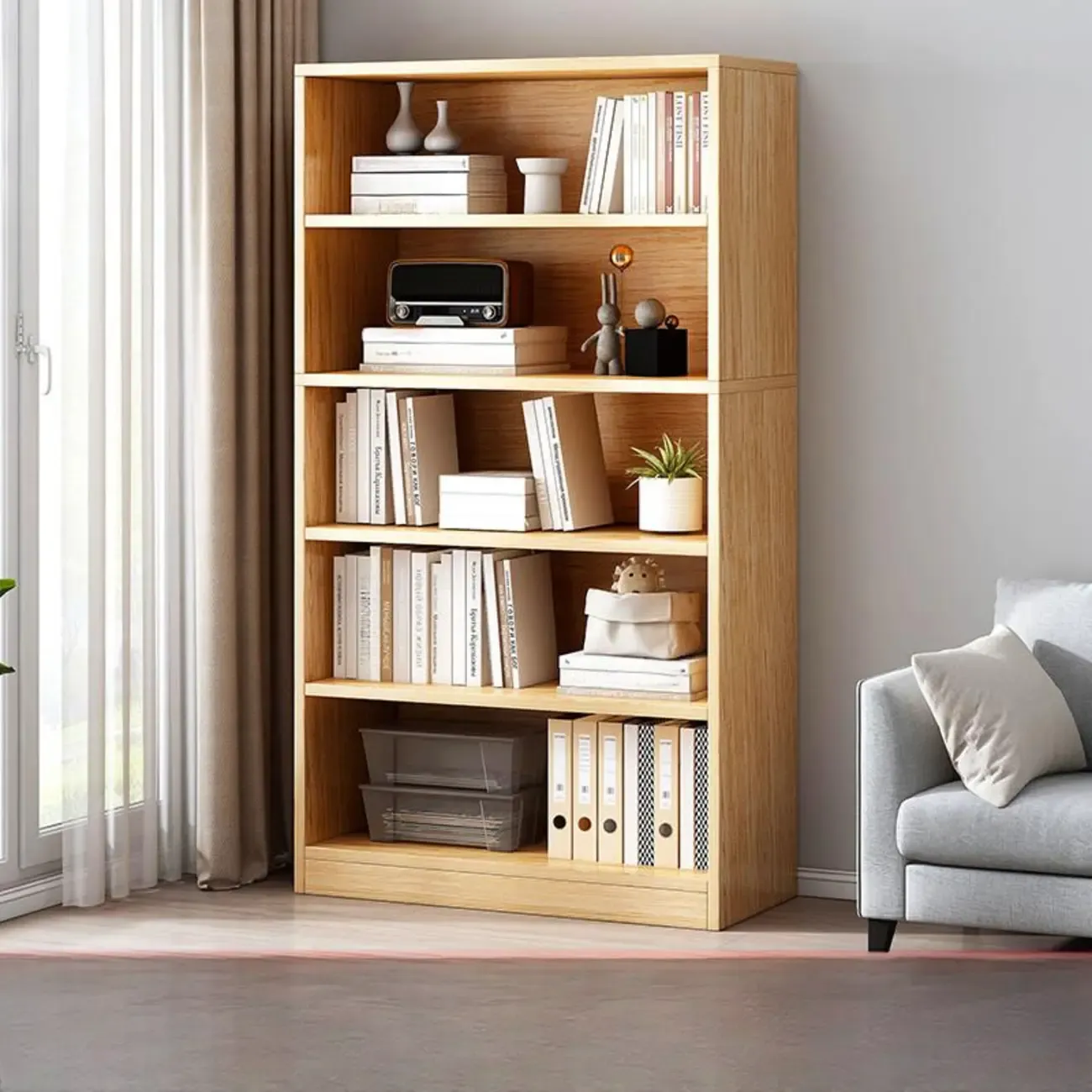Modern Multi-Layer Brown Lumber Closed Back Bookcase Image - 28