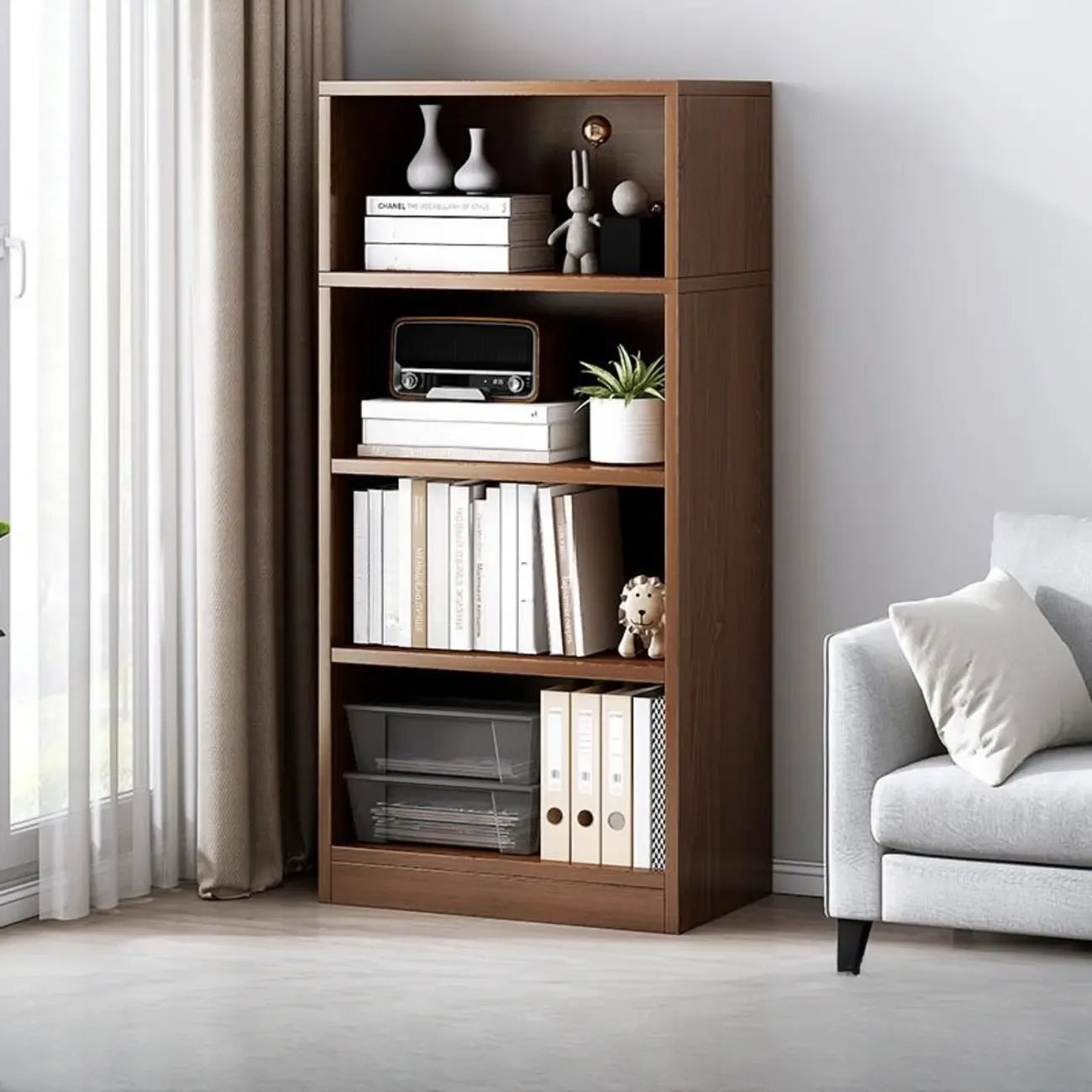 Modern Multi-Layer Brown Lumber Closed Back Bookcase Image - 29