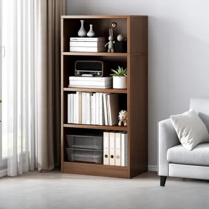 Modern Multi-Layer Brown Lumber Closed Back Bookcase Image - 29