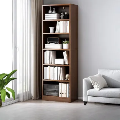 Modern Multi-Layer Brown Lumber Closed Back Bookcase Image - 30