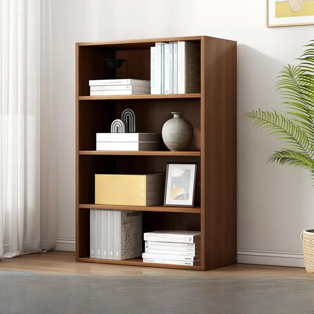 Modern Multi-Layer Brown Lumber Closed Back Bookcase Image - 31