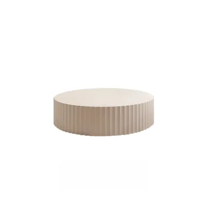 Sleek White Wooden Round Drum Coffee Table Image - 6
