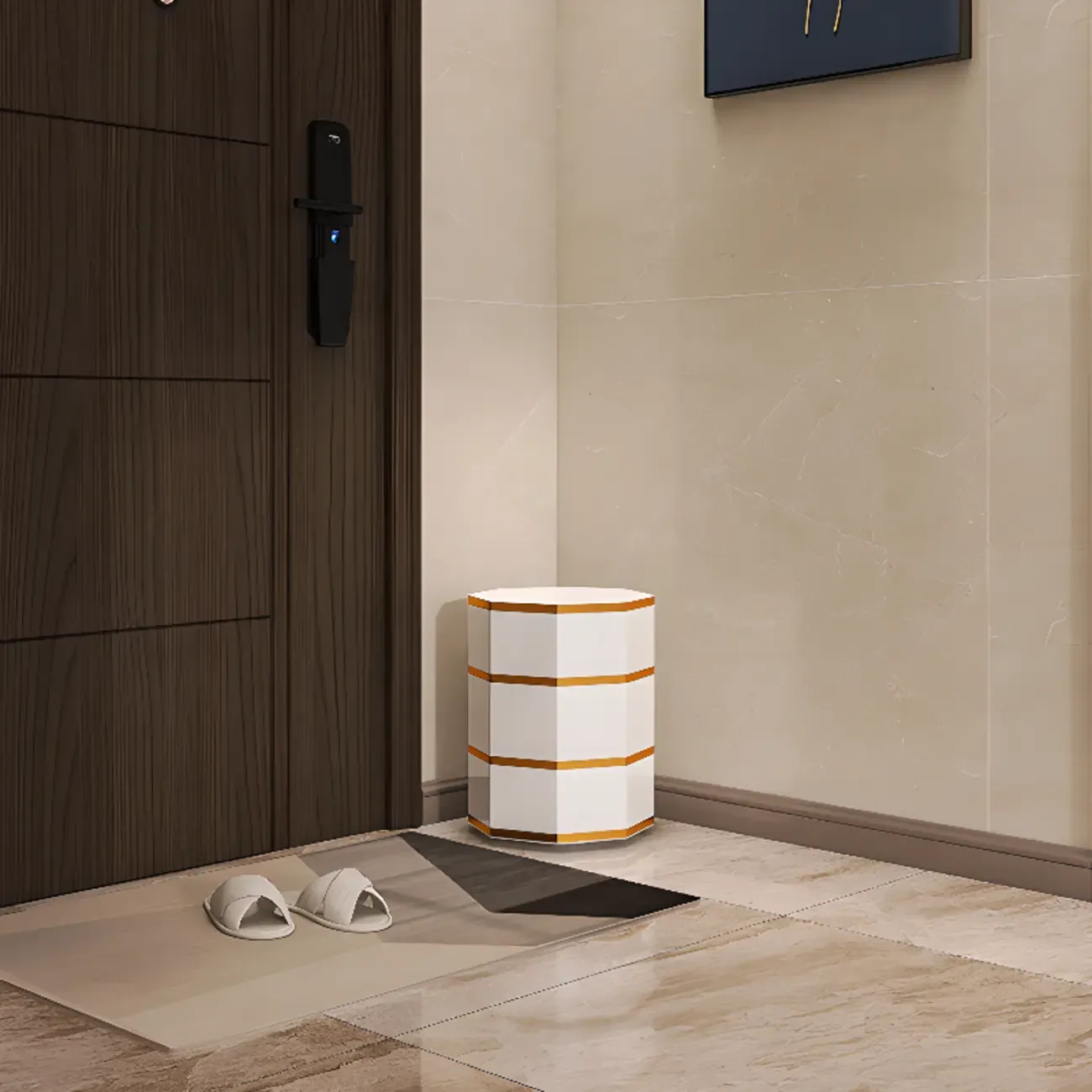 Rotating Glam White Metal Hexagon Entryway Shoe Cabinet Image - 4