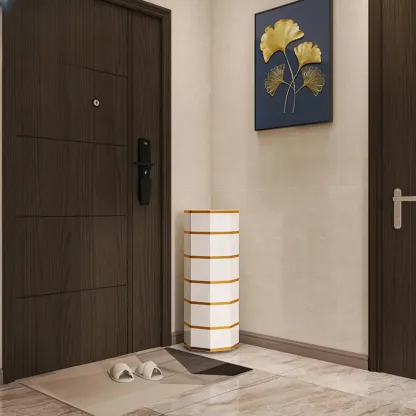 Rotating Glam White Metal Hexagon Entryway Shoe Cabinet Image - 5