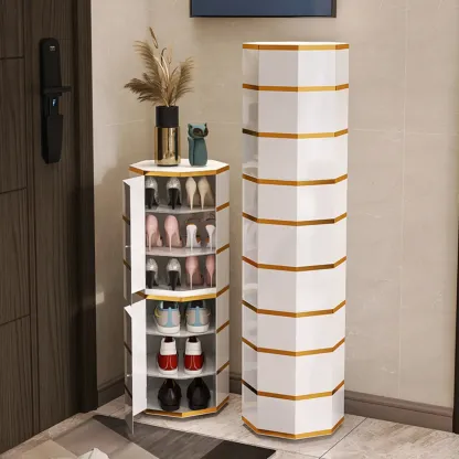 Rotating Glam White Metal Hexagon Entryway Shoe Cabinet Image - 2