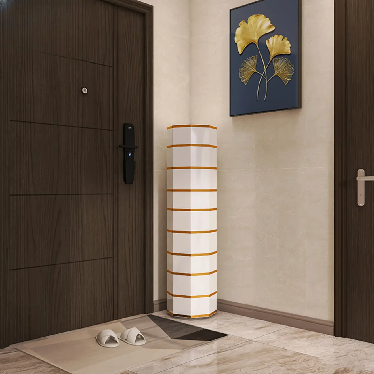 Rotating Glam White Metal Hexagon Entryway Shoe Cabinet Image - 6 | homeyfad