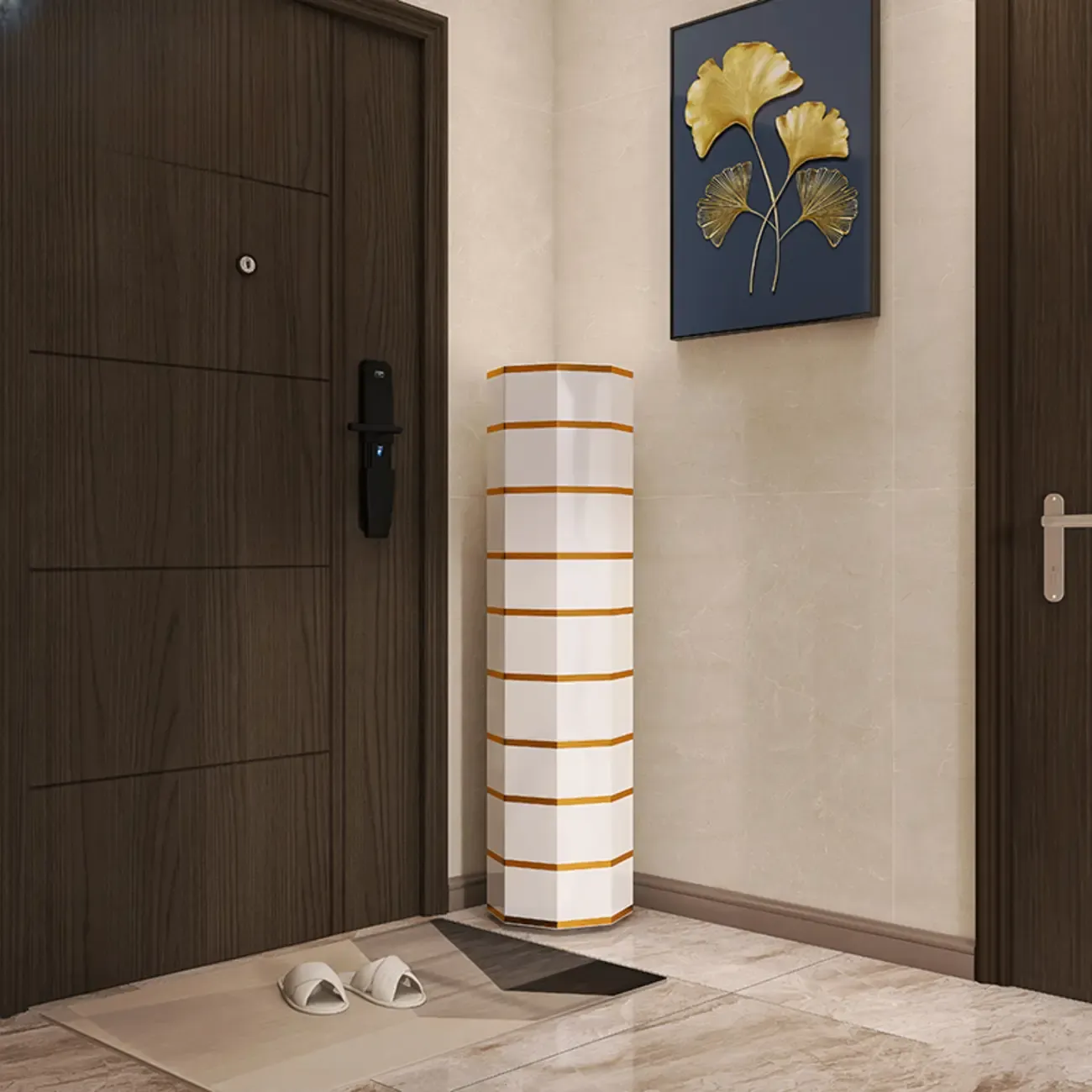 Rotating Glam White Metal Hexagon Entryway Shoe Cabinet Image - 6