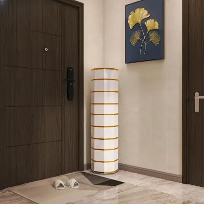 Rotating Glam White Metal Hexagon Entryway Shoe Cabinet Image - 6