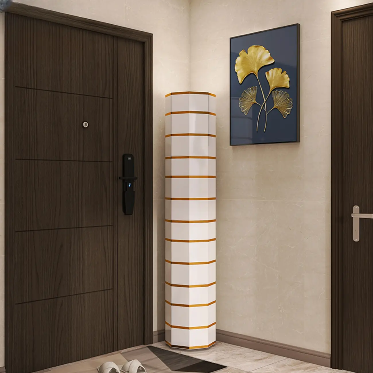 Rotating Glam White Metal Hexagon Entryway Shoe Cabinet Image - 7 | homeyfad