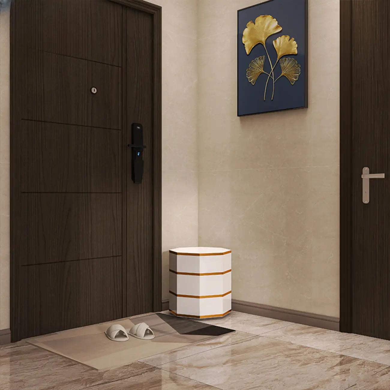 Rotating Glam White Metal Hexagon Entryway Shoe Cabinet Image - 11 | homeyfad