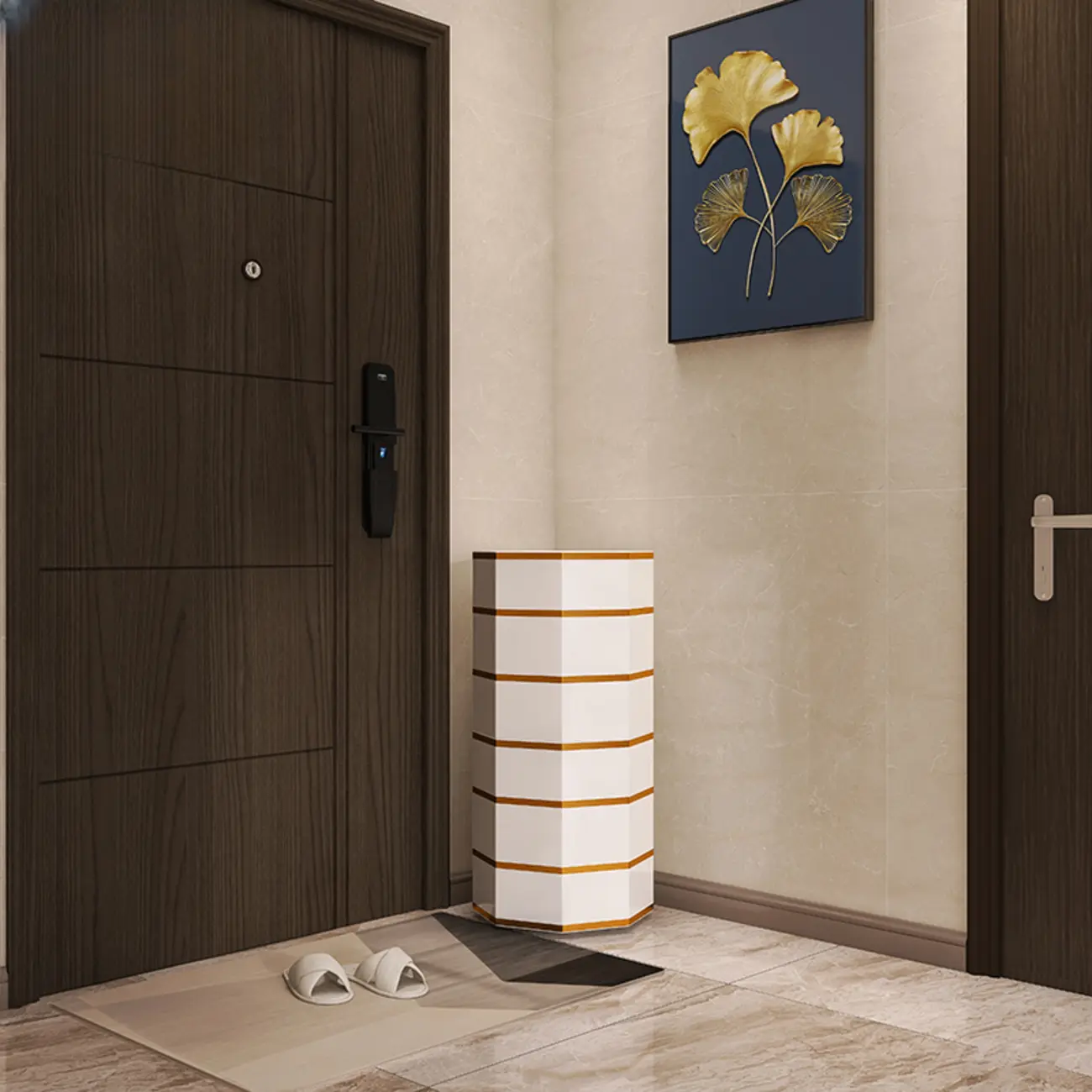 Rotating Glam White Metal Hexagon Entryway Shoe Cabinet Image - 14 | homeyfad