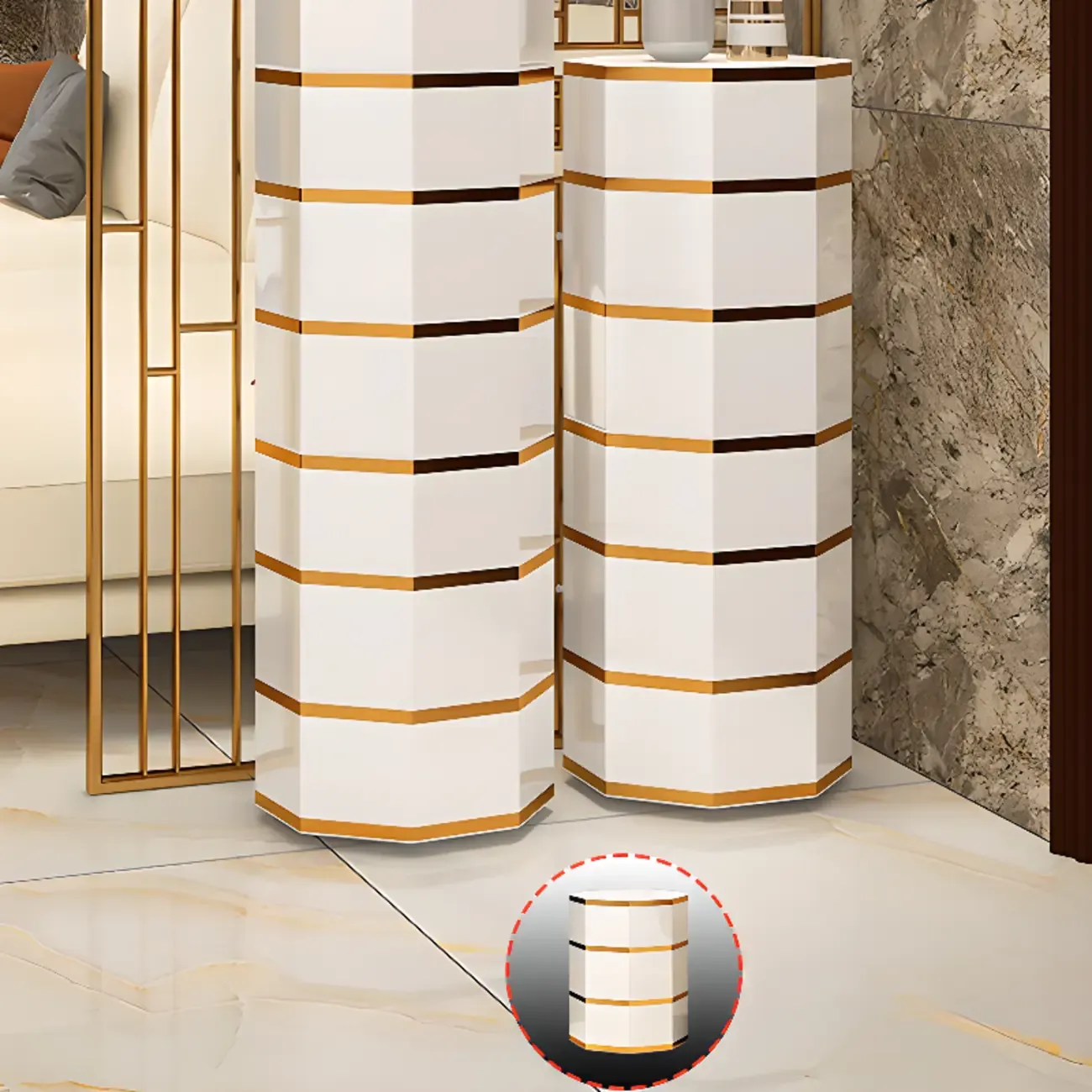 Rotating Glam White Metal Hexagon Entryway Shoe Cabinet Image - 15