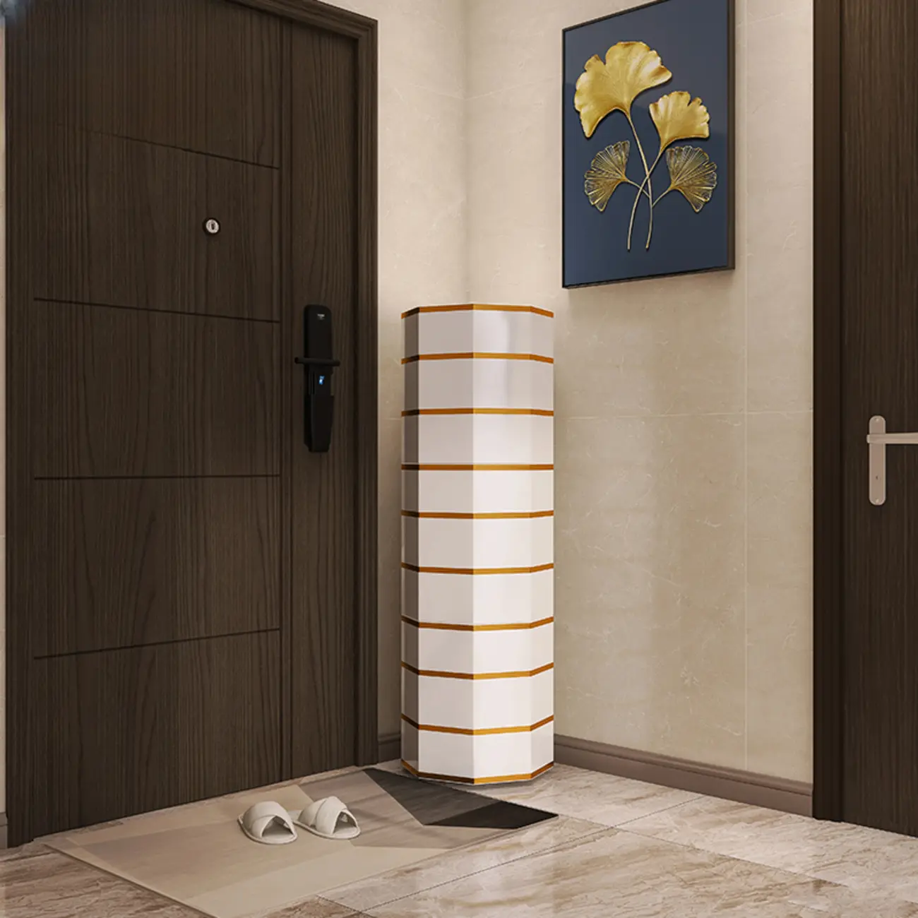 Rotating Glam White Metal Hexagon Entryway Shoe Cabinet Image - 16 | homeyfad