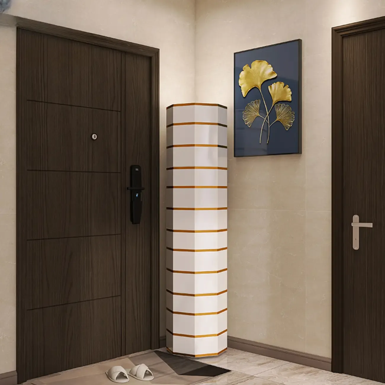 Rotating Glam White Metal Hexagon Entryway Shoe Cabinet Image - 17